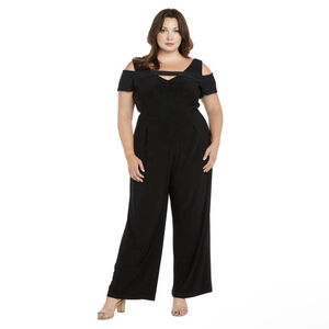 R&M RICHARDS Peek-A-Boo Off-Shoulder Jumpsuit Black Size 22W